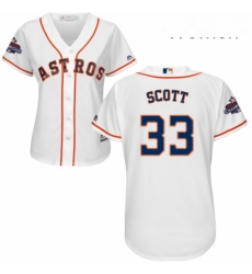 Womens Majestic Houston Astros 33 Mike Scott Replica White Home 2017 World Series Champions Cool Base MLB Jersey