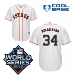 Womens Majestic Houston Astros 34 Nolan Ryan White Home Cool Base Sitched 2019 World Series Patch Jersey
