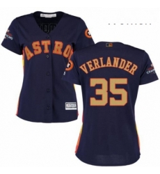 Womens Majestic Houston Astros 35 Justin Verlander Authentic Navy Blue Alternate 2018 Gold Program Cool Base MLB Jersey 
