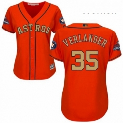 Womens Majestic Houston Astros 35 Justin Verlander Authentic Orange Alternate 2018 Gold Program Cool Base MLB Jersey 