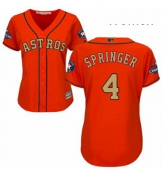 Womens Majestic Houston Astros 4 George Springer Authentic Orange Alternate 2018 Gold Program Cool Base MLB Jersey