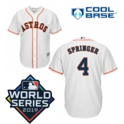 Womens Majestic Houston Astros 4 George Springer White Home Cool Base Sitched 2019 World Series Patch Jersey
