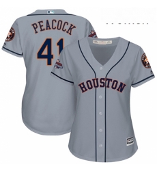 Womens Majestic Houston Astros 41 Brad Peacock Authentic Grey Road 2017 World Series Champions Cool Base MLB Jersey 