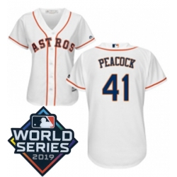 Womens Majestic Houston Astros 41 Brad Peacock White Home Cool Base Sitched 2019 World Series Patch jersey