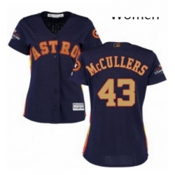 Womens Majestic Houston Astros 43 Lance McCullers Authentic Navy Blue Alternate 2018 Gold Program Cool Base MLB Jersey