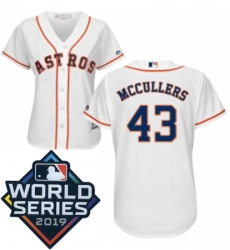 Womens Majestic Houston Astros 43 Lance McCullers White Home Cool Base Sitched 2019 World Series Patch Jersey