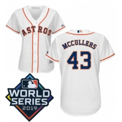 Womens Majestic Houston Astros 43 Lance McCullers White Home Cool Base Sitched 2019 World Series Patch Jersey