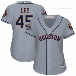 Womens Majestic Houston Astros 45 Carlos Lee Authentic Grey Road 2017 World Series Champions Cool Base MLB Jersey