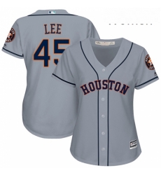 Womens Majestic Houston Astros 45 Carlos Lee Authentic Grey Road Cool Base MLB Jersey