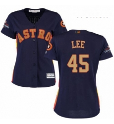Womens Majestic Houston Astros 45 Carlos Lee Authentic Navy Blue Alternate 2018 Gold Program Cool Base MLB Jersey