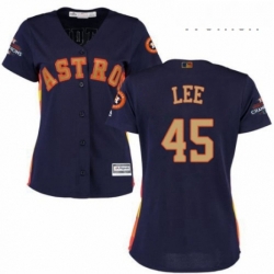 Womens Majestic Houston Astros 45 Carlos Lee Authentic Navy Blue Alternate 2018 Gold Program Cool Base MLB Jersey