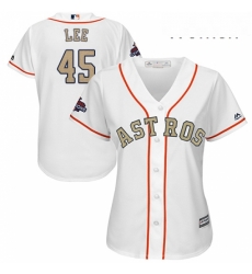 Womens Majestic Houston Astros 45 Carlos Lee Authentic White 2018 Gold Program Cool Base MLB Jersey