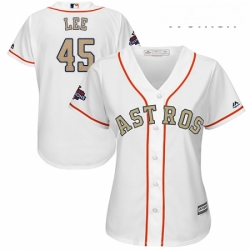 Womens Majestic Houston Astros 45 Carlos Lee Authentic White 2018 Gold Program Cool Base MLB Jersey