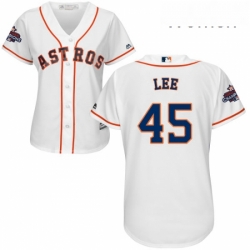 Womens Majestic Houston Astros 45 Carlos Lee Authentic White Home 2017 World Series Champions Cool Base MLB Jersey