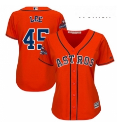 Womens Majestic Houston Astros 45 Carlos Lee Replica Orange Alternate 2017 World Series Champions Cool Base MLB Jersey