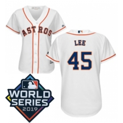 Womens Majestic Houston Astros 45 Carlos Lee White Home Cool Base Sitched 2019 World Series Patch Jersey