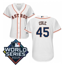 Womens Majestic Houston Astros 45 Gerrit Cole White Home Cool Base Sitched 2019 World Series Patch jersey