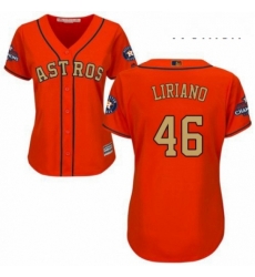 Womens Majestic Houston Astros 46 Francisco Liriano Authentic Orange Alternate 2018 Gold Program Cool Base MLB Jersey 