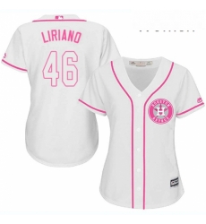 Womens Majestic Houston Astros 46 Francisco Liriano Authentic White Fashion Cool Base MLB Jersey 