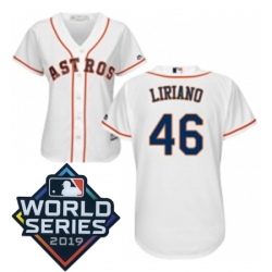 Womens Majestic Houston Astros 46 Francisco Liriano White Home Cool Base Sitched 2019 World Series Patch jersey