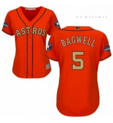 Womens Majestic Houston Astros 5 Jeff Bagwell Authentic Orange Alternate 2018 Gold Program Cool Base MLB Jersey
