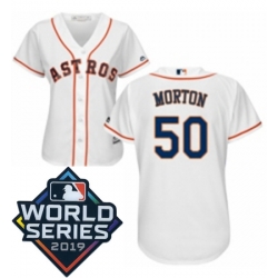 Womens Majestic Houston Astros 50 Charlie Morton White Home Cool Base Sitched 2019 World Series Patch jersey