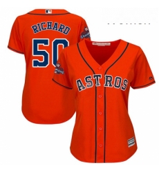 Womens Majestic Houston Astros 50 JR Richard Replica Orange Alternate 2017 World Series Champions Cool Base MLB Jersey