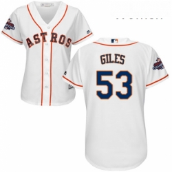 Womens Majestic Houston Astros 53 Ken Giles Replica White Home 2017 World Series Champions Cool Base MLB Jersey 