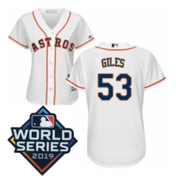 Womens Majestic Houston Astros 53 Ken Giles White Home Cool Base Sitched 2019 World Series Patch jersey