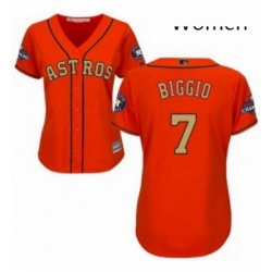 Womens Majestic Houston Astros 7 Craig Biggio Authentic Orange Alternate 2018 Gold Program Cool Base MLB Jersey