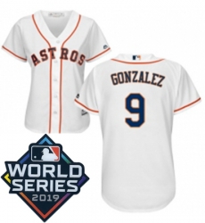 Womens Majestic Houston Astros 9 Marwin Gonzalez White Home Cool Base Sitched 2019 World Series Patch jersey