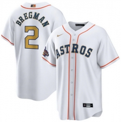 Youth Houston Astros 2 Alex Bregman White 2023 Gold Collection With World Serise Champions Patch Stitched Baseball Jersey