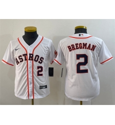 Youth Houston Astros 2 Alex Bregman White With Patch Cool Base Stitched Jersey