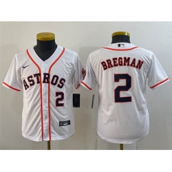 Youth Houston Astros 2 Alex Bregman White With Patch Cool Base Stitched Jersey