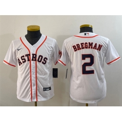 Youth Houston Astros 2 Alex Bregman White With Patch Cool Base Stitched Jerseys