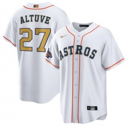 Youth Houston Astros 27 Jose Altuve White 2023 Gold Collection With World Serise Champions Patch Cool Base Stitched Baseball Jersey