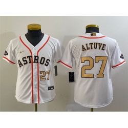 Youth Houston Astros 27 Jose Altuve White 2023 Gold Collection With World Serise Champions Patch Stitched Baseball Jersey