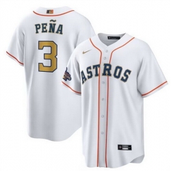 Youth Houston Astros 3 Jeremy Pe F1a White 2023 Gold Collection With World Serise Champions Patch Stitched Baseball Jersey