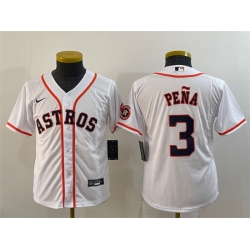 Youth Houston Astros 3 Jeremy Pena White With Patch Cool Base Stitched Jersey