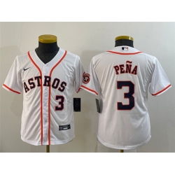 Youth Houston Astros 3 Jeremy Pena White With Patch Cool Base Stitched JerseyS