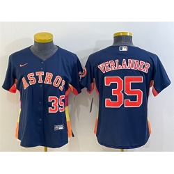 Youth Houston Astros 35 Justin Verlander Navy With Patch Cool Base Stitched Jersey