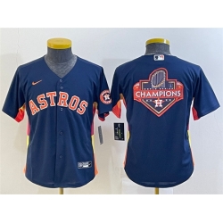 Youth Houston Astros Navy 2022 World Series Champions Team Big Logo With Patch Cool Base Stitched Jersey