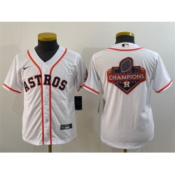 Youth Houston Astros White 2022 World Series Champions Team Big Logo With Patch Cool Base Stitched Jersey