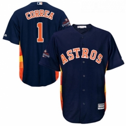 Youth Majestic Houston Astros 1 Carlos Correa Authentic Navy Blue Alternate 2017 World Series Champions Cool Base MLB Jersey