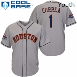 Youth Majestic Houston Astros 1 Carlos Correa Replica Grey Road 2017 World Series Champions Cool Base MLB Jersey
