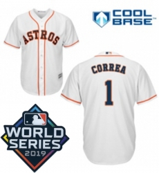 Youth Majestic Houston Astros 1 Carlos Correa White Home Cool Base Sitched 2019 World Series Patch Jersey