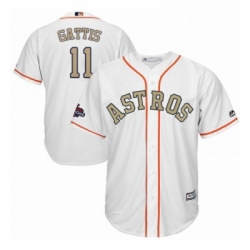 Youth Majestic Houston Astros 11 Evan Gattis Authentic White 2018 Gold Program Cool Base MLB Jersey