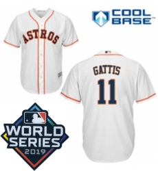 Youth Majestic Houston Astros 11 Evan Gattis White Home Cool Base Sitched 2019 World Series Patch Jersey