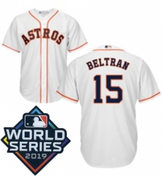 Youth Majestic Houston Astros 15 Carlos Beltran White Home Cool Base Sitched 2019 World Series Patch Jersey