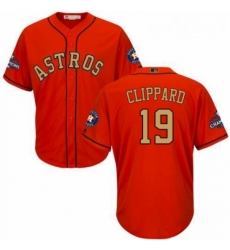 Youth Majestic Houston Astros 19 Tyler Clippard Authentic Orange Alternate 2018 Gold Program Cool Base MLB Jersey 